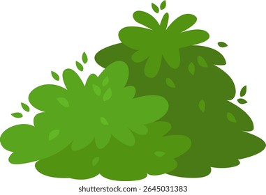 Lush green bush displaying vibrant foliage with falling leaves, creating an inviting and natural backdrop, ideal for nature themed designs and illustrations in various projects