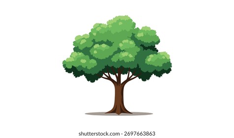 Uma exuberante árvore decídua verde se ergue sobre um fundo branco com uma sombra sutil.