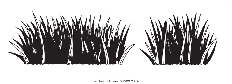 lush green grass isolated elements in a field hand drawn