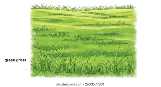 Lush green grass meadow continuous single line art drawing sketch on white background	
