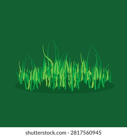 Lush green grass patch vector illustration featuring layered blades in vibrant shades of green against a dark background.