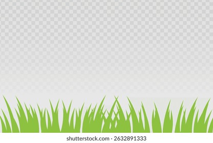 Lush green grass strip with varied blade height, perfect for nature scenes, outdoor branding, or landscape overlays. Realistic vector with transparent background.