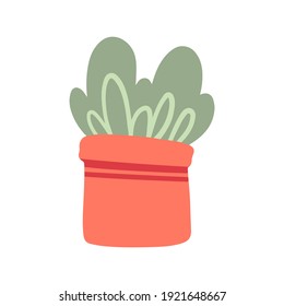 Luminosa planta de la casa verde vectorial estilo plano. Planta interior en un clipart de flores anaranjadas. Diseño de jardín con balcón de planta postiza aislado de fondo blanco.