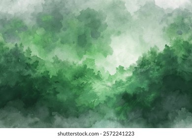 Lush green landscape, watercolor texture, soft focus, nature background, serene atmosphere, artistic design.