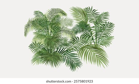 Lush green palm leaves, tropical palm leaves, vibrant foliage. Dense palm leaves, exotic greenery, tropical leaves.