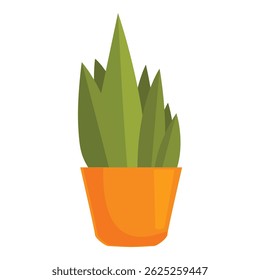Lush green plant with pointed leaves growing in a vibrant orange pot, isolated on a white background, perfect for nature and home decor projects