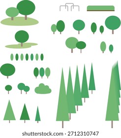Leuchtend grüner Baum Illustration Element Set