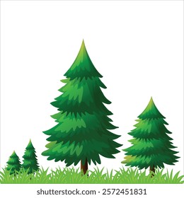 Lush green trees detailed brown trunk full canopy of leaves cartoon vector style