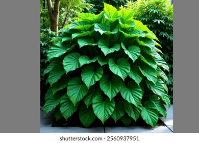 Lush green tropical plants bush