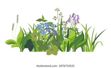 Lush Greenery and Flowers Vector