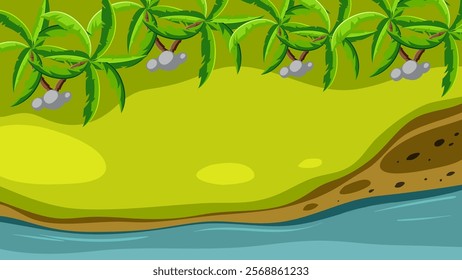 Lush island landscape with palms and water