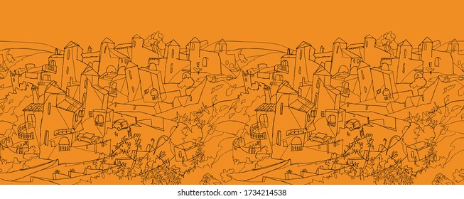 Lush Lava seamless border. Torremolinos coast. Urban ornament for fabric, textile, batik, wallpaper, packaging, template, ironwork. Vector illustration.