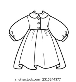 Lush long-sleeved dress outline for coloring on a white background