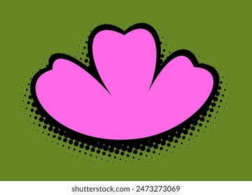 A lush magenta petal design, outlined in bold black, blooms against an olive green background, complemented by a subtle halftone effect, exuding vibrant pop art flair.