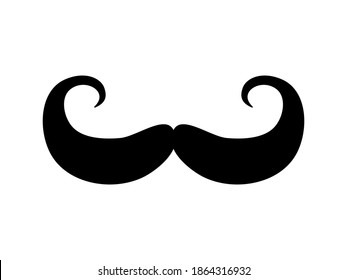 Lush mustache. Trendy black hair curls with twisted up ends stylish gentlemanly retro style of elegant dandy man fun mask for friendly party and prank disguise and change vector appearance.