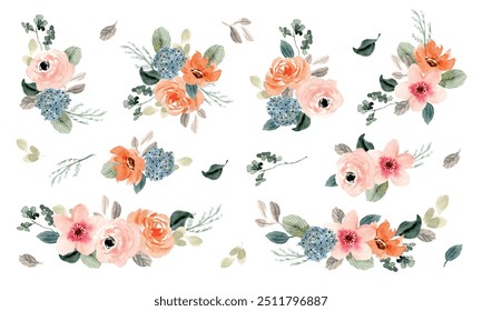 lush peach floral arrangement watercolor collection