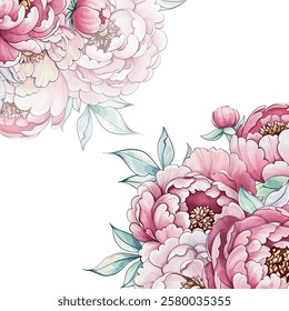 Lush peonies bloom in delicate hues, capturing the essence of springs beauty with intricate details and graceful shapes template, background