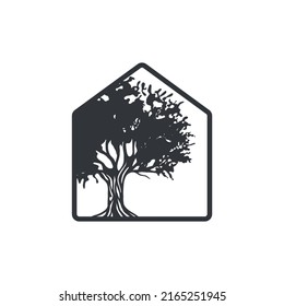 lush tree logo that grows inside or beside the house