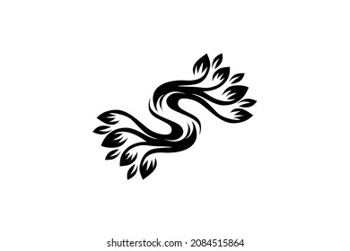 lush tree roots forming the letter S logo design illustration vector