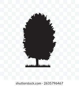 Lush Tree Silhouette with Grass, Vector Illustration