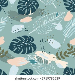 Exuberante patrón botánico tropical sin fisuras con follaje verde exótico. Ideal para la moda de verano, trajes de baño, Fondo de pantalla y fondos de decoración del hogar.