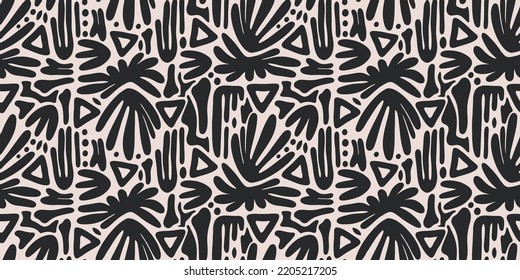 Lush tropical grass pattern. Abstract minimalistic boho design. Brush print with elegant lines on a light background. Exotic illustration for summer design, wallpaper, clothing, postcards, web banners