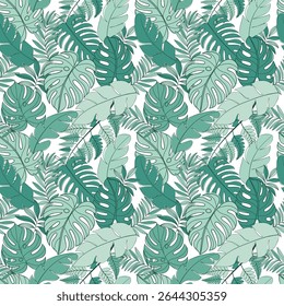 Lush Tropical Jungle Leaves Seamless Vector Pattern