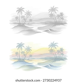 Ein üppiges tropisches Muster, das detaillierte Palmenblätter und lebendige exotische Blumen zeigt und die Essenz des Sommers einfängt.