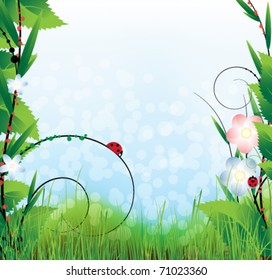 Lush vegetation and insects under the bright summer sun