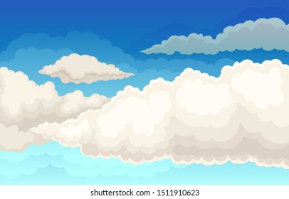 Lush white clouds on the sky. Vector illustration.