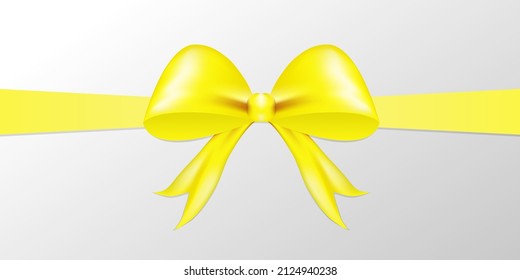 Lush yellow bow on a ribbon. 3 D. Vector illustration.