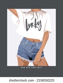 lusky t shirt slogan girl illustration art