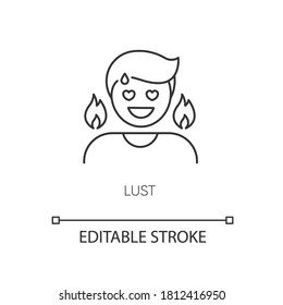 Lust pixel perfect linear icon. Passionate affection, strong sexual desire thin line customizable illustration. Contour symbol. Person feeling aroused vector isolated outline drawing. Editable stroke