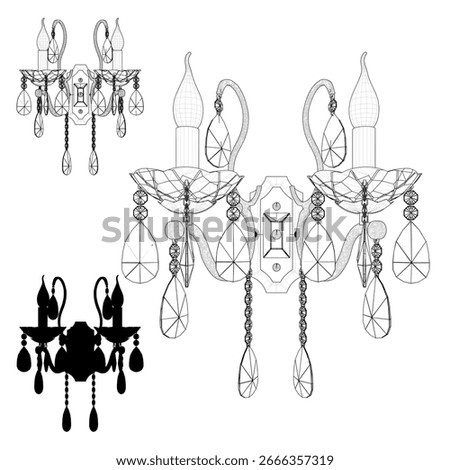 Luster Chandelier Vector 108. Sconce Lamp-Bracket Lantern Illustration Isolated On White Background. 