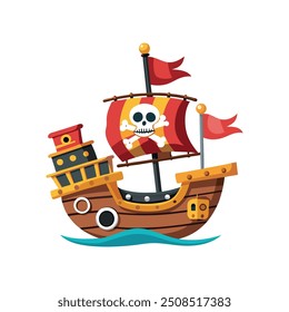 lustrate a cartoon-style pirate ship, Pirate Inside his Sailing Ship