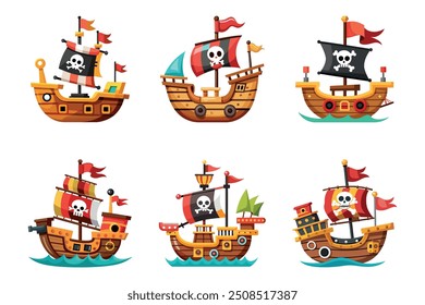 lustrate a cartoon-style pirate ship, Pirate Inside his Sailing Ship