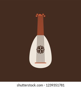 Lute flat vector icon. Folk music instrument