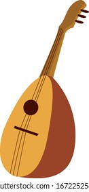 Lute instrument, illustration, vector on white background.