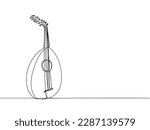 Lute one line art. Continuous line drawing of music, instrument, folk, musical, culture, acoustic, ethnic, kobza, traditional, mandolin, string