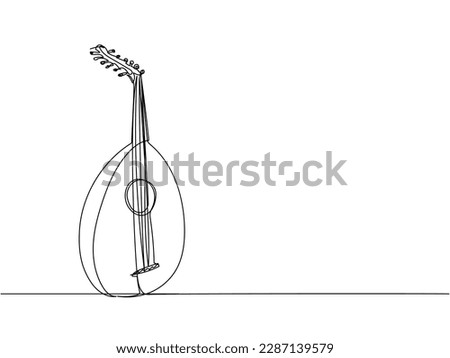 Lute one line art. Continuous line drawing of music, instrument, folk, musical, culture, acoustic, ethnic, kobza, traditional, mandolin, string
