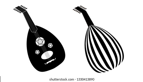 Lute, Oud - Arabic, Oriental, Greek Music Instrument Black & White - Illustration Icon Isolated 