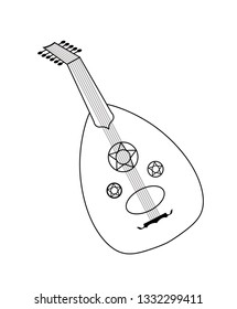 Lute, Oud - Arabic, Oriental, Greek Music Instrument Outline Black & White -Icon  Illustration Isolated