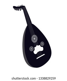 Lute, Oud - Arabic, Oriental, Greek Music Instrument Black & White -Icon Illustration Isolated