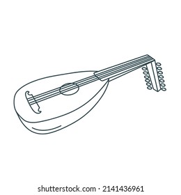 Lute stringed plucked musical instrument isolated object. Solo instrument with beautiful sounding music vector illustration. Icon doodle style