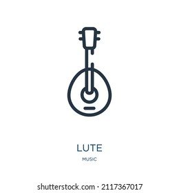 lute thin line icon. music, musical linear icons from music concept isolated outline sign. Vector illustration symbol element for web design and apps.