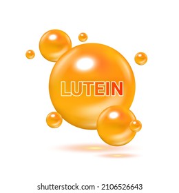 Lutein, Food for good vision and healthy eyes. Selection of products to help improve eyesight. Medical scientific and healthcare concept. 3D Vector EPS10 illustration.