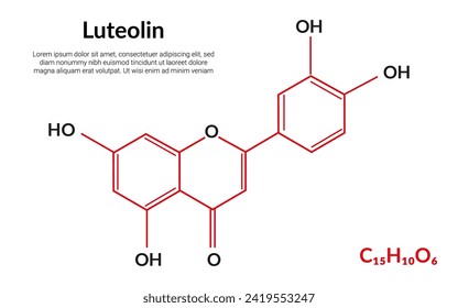 Luteolin molecular structure formula, suitable for education or chemistry science content. Vector illustration