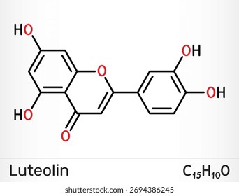 Molécula de luteolina. Citrinos e ervas bioflavonoides, antioxidantes e anti-inflamatórios. Ilustração vetorial