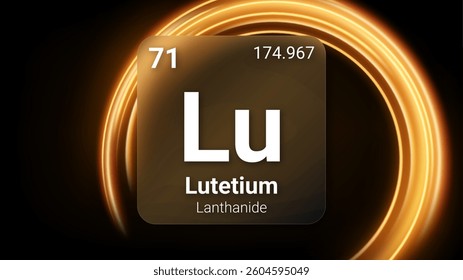 Lutetium (Lu) (071) Lanthanide, Glass Morphism Element Futuristic Neon Light Glow Background Periodic Table, Chemical Symbol, Name, Atomic Mass, Atomic Number, Vector Illustration