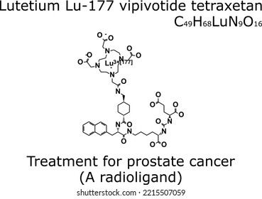 Lutetium Lu 177 vipivotide tetraxetan chemical formula and molecular structure; used for treatment of prostate-specific membrane antigen (PSMA)-positive metastatic castration-resistant prostate cancer